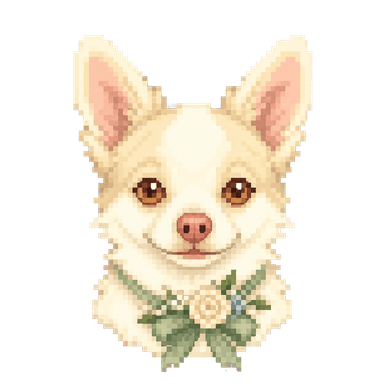 Velario en pixel art con un collar de flores